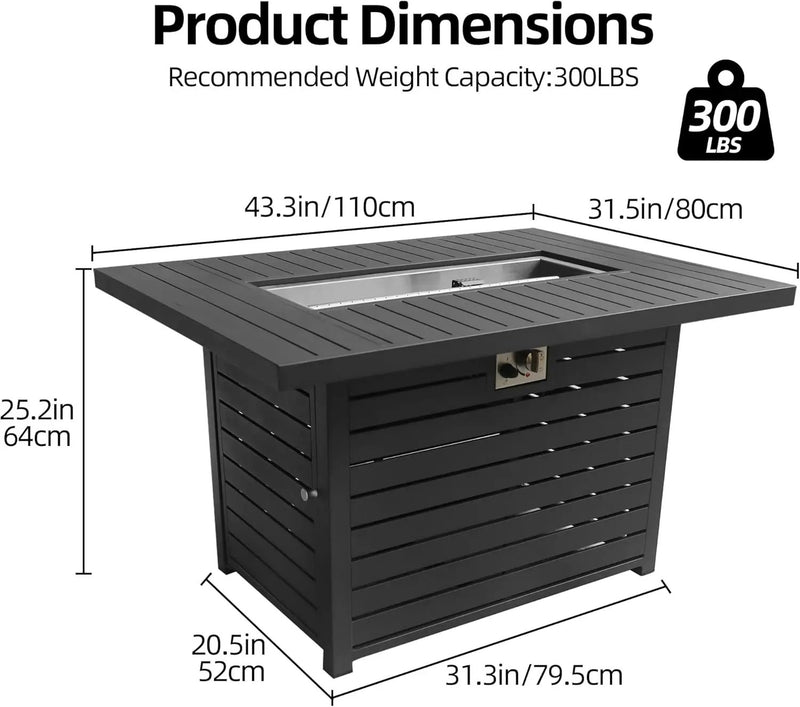 43.3 inch Outdoor Propane Fire Pit 2 in 1 Firepit Table Gas Fire Pit Table with Lid, Glass Wind Guard Rectangle Gas Firepit Table for Garden/Patio, CSA Certification (Dark Grey) by GreenHaven Gardens
