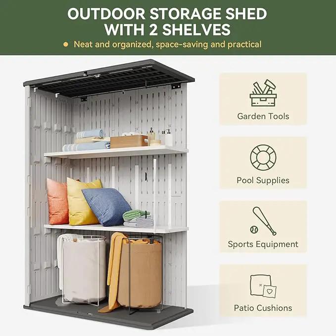 Aoxun 64 Cu.Ft Outdoor Storage Shed with Floor and 2 Shelves, Waterproof Horizontal Resin Cabinet for Garage Storage, Pool Storage, Bike Shed, Garden Shed by GreenHaven Gardens