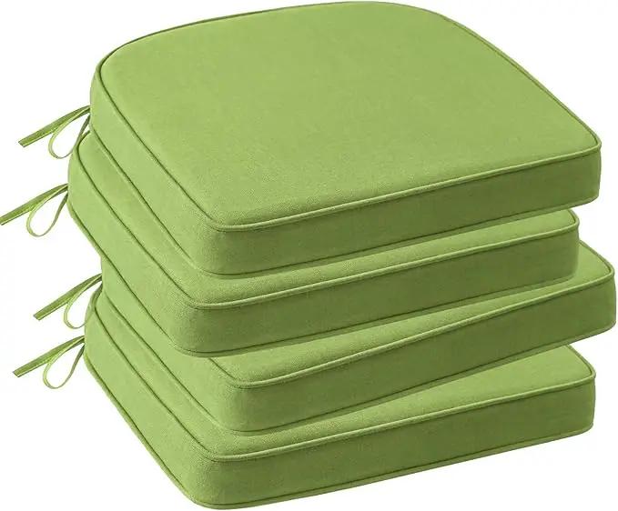 Outdoor Sunbrella Round Corner Seat Cushion, 17"x16"x2", Set of 4, Non Slip Seat Cushion Pads with Removable Cover for Patio Furniture, Garden Yard Lawn, Canvas Ginkgo by GreenHaven Gardens
