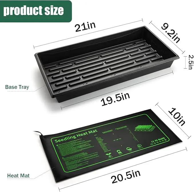 Seed Starter Kit - 10 Pack 1020 Seed Trays with 2 Seedling Heat Mats for Plants (10"x20.5"), Complete Seed Germination Kit for Indoor Gardening, Greenhouse Accessories by GreenHaven Gardens
