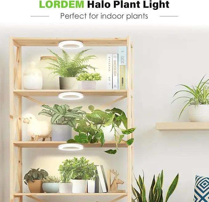 LORDEM 6.3” Ceiling Grow Lamp for Indoor Plants, 216 LEDs Full Spectrum Halo Plant Light, Under Cabinet Grow Lights with 4/8/12H Auto Timer, 3 Switch Modes, 4 Dimmable Brightness Levels, Tri Head by GreenHaven Gardens
