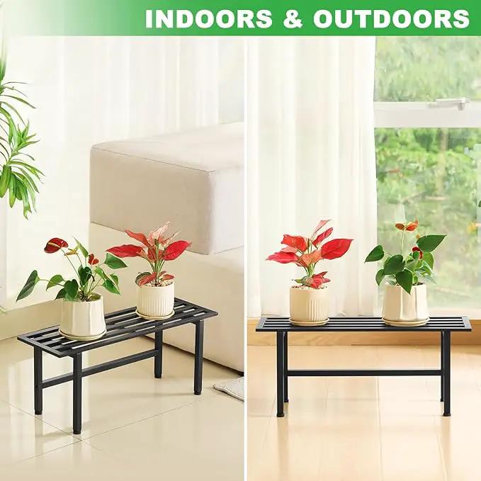 2 Pack Metal Plant Stand Outdoor Plant Shelf Indoor,1 Tier Heavy Duty Plant Stands for Multiple Plants,26" L x 10.12" H x 8.75" W,Black by GreenHaven Gardens