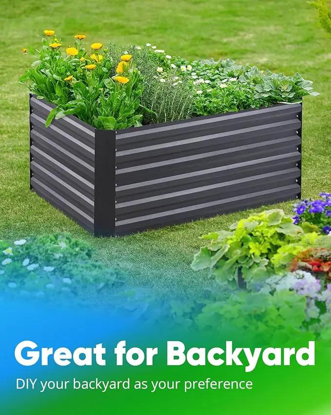 Quictent Galvanized Raised Garden Bed 4x3x2ft Tall Garden Bed Extra Height 22.4" Hold 24cft Soil Outdoor Heightened Planter Box for Deep Root Vegetables Herbs Tomato Cage Included, Dark Grey by GreenHaven Gardens