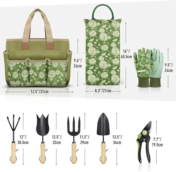 Colwelt Garden Tools Set, 8 Piece, Heavy Duty Gardening Tools with Wooden Handle, Including Garden Tote, Kneeling Pad, Gloves, Pruner, Trowel, Tulip Trowel, Cultivator - Gardening Gifts for Women Men by GreenHaven Gardens