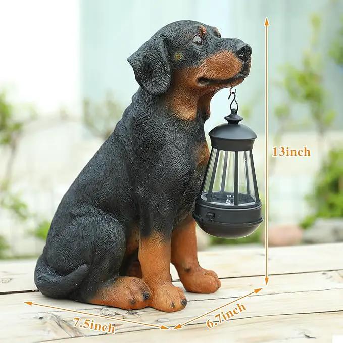 Garden Dog Statues Outdoor Decor, 13" Solar Powered LED Lights Outdoor Statue Garden Decorations Rottweiler Figurine for Patio, Lawn, Yard Art Decoration, Housewarming Garden Gift by GreenHaven Gardens