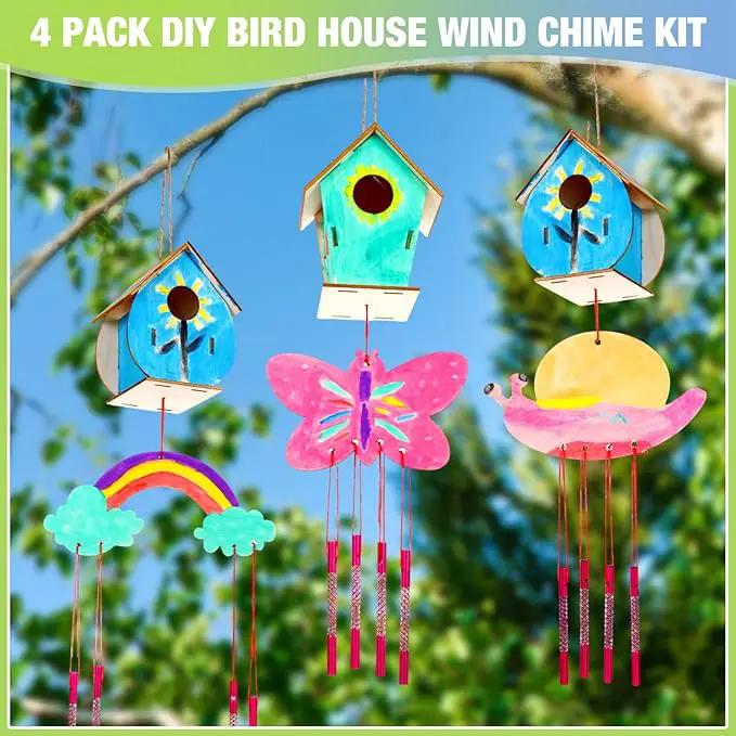 30 Pcs Crafts DIY Bird House Wind Chime Kit Unfinished Wood Birdhouse Kits 12 Wooden Birdhouses & 18 Wind Chimes Build and Paint Birdhouses Bulk Crafts Set by GreenHaven Gardens