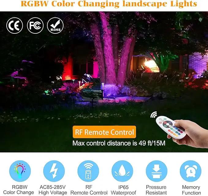 RGBW Spotlight Outdoor 12W LED Warm White Landscape Lights 120V Landscape Lighting with 3-Pin US Plug Waterproof Spot Lights Outdoor for Yard Garden Patio Lawn Decorative(2Pack) by GreenHaven Gardens