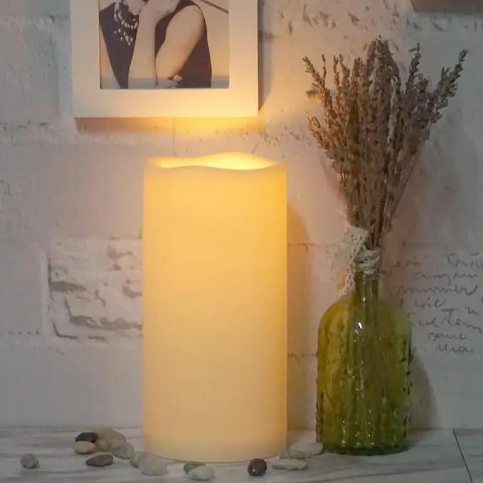 CANDLE CHOICE Waterproof Outdoor Battery Operated Flameless Candle with Timer Large Plastic Resin Bright Flickering Electric LED Pillar Lantern Patio Garden Wedding Christmas Decorations 4”(D) x8”(H) by GreenHaven Gardens