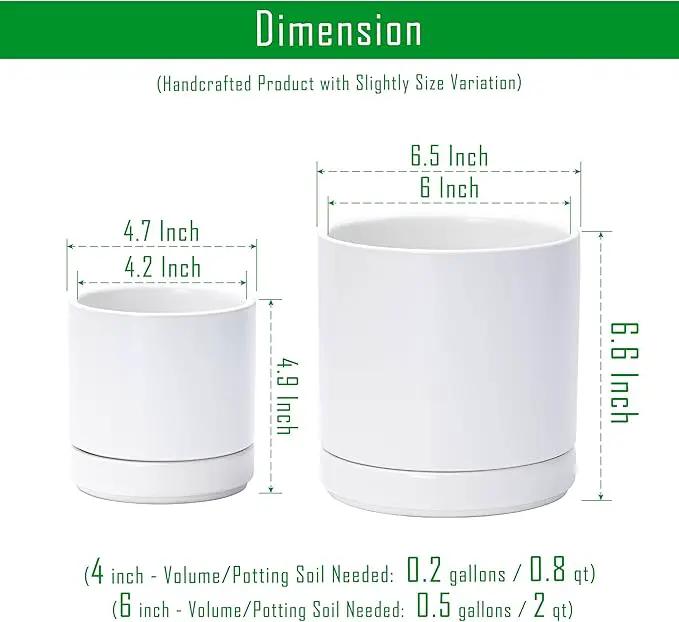 D'vine Dev 4.7 Inch & 6 Inch Ceramic Planter Pots for Plants with Drainage Hole and Saucer, Small Plant Pots Set, White, 94-G-S-1 by GreenHaven Gardens