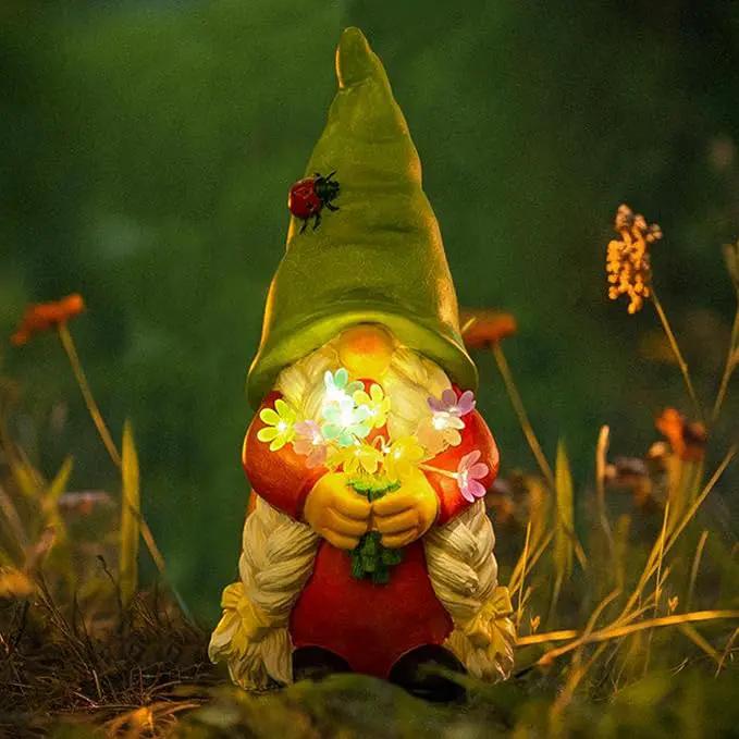Solar Garden Gnome Lady Statues Outdoor Gnomes with Flowers Lights Porch Patio Lawn Yard Decoration - Ideal Christamas Gardening Birthday Gifts for Woman Mom by GreenHaven Gardens