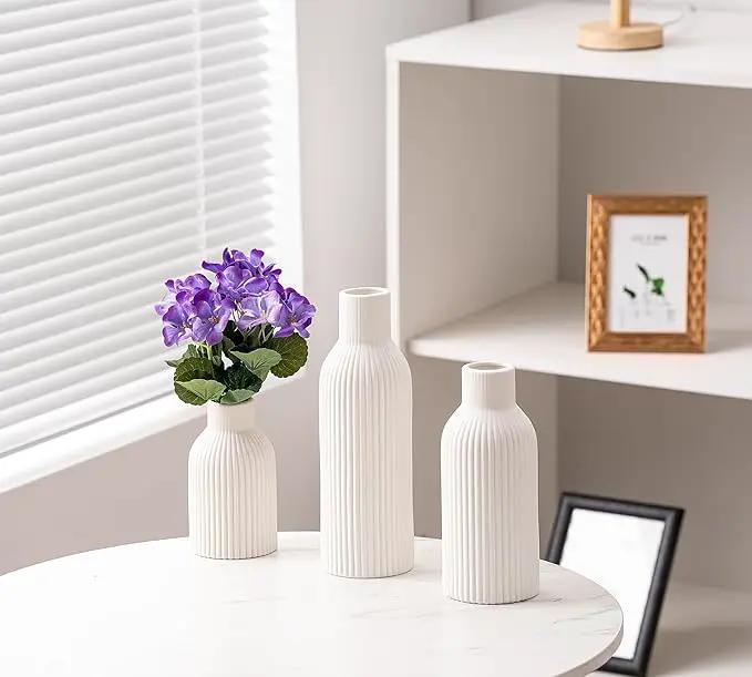 Ceramic Vase Set of 3, Flower Vases for Spring Room Decor, Kitchen Farmhouse, Modern Boho Style(White) by GreenHaven Gardens