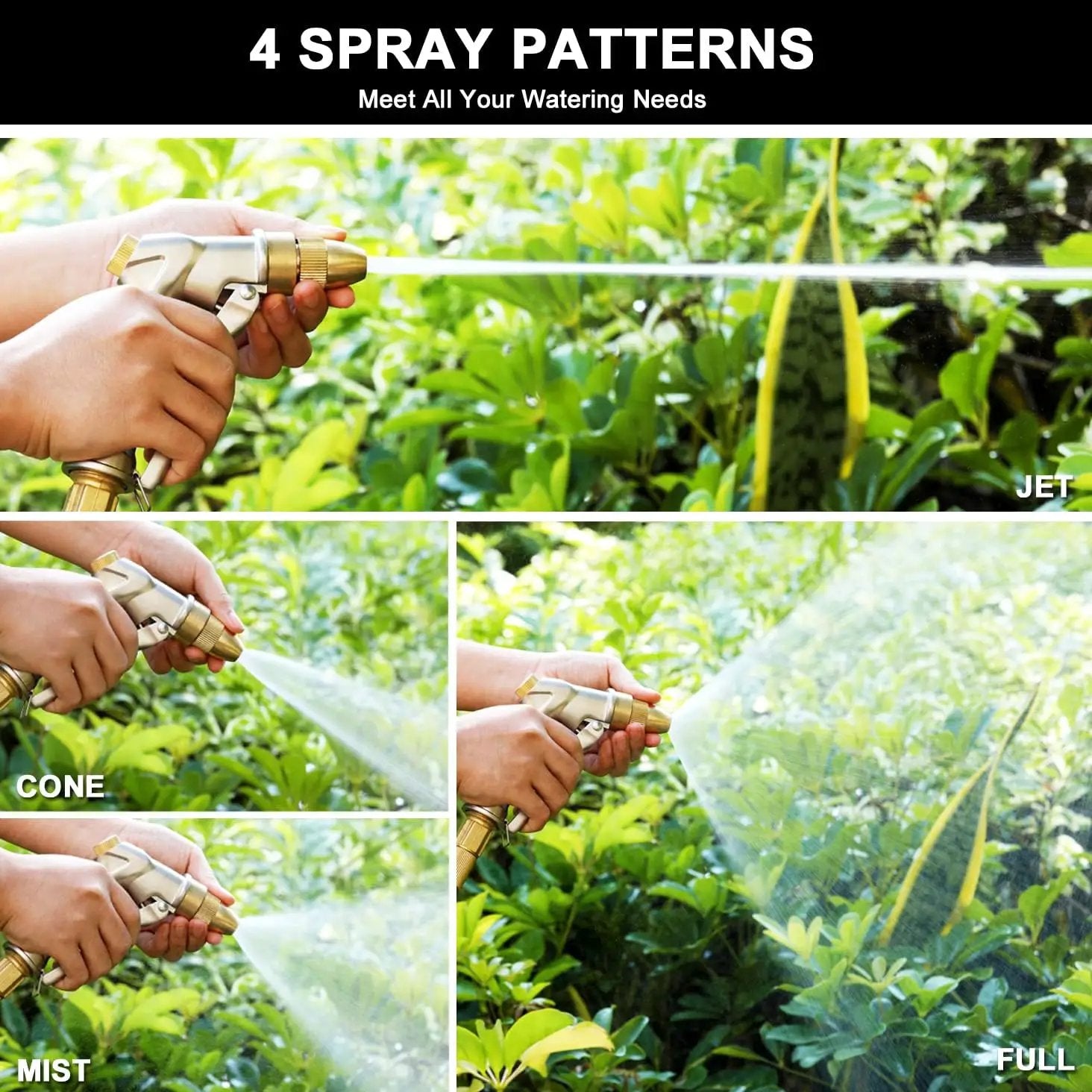 ESOW Heavy Duty Metal Garden Hose Nozzle, High Pressure Water Hose Nozzle with 4 Spray Patterns Rotating, Ideal for Outdoor Lawn & Garden Watering, Car & Pet Washing, Silver by GreenHaven Gardens
