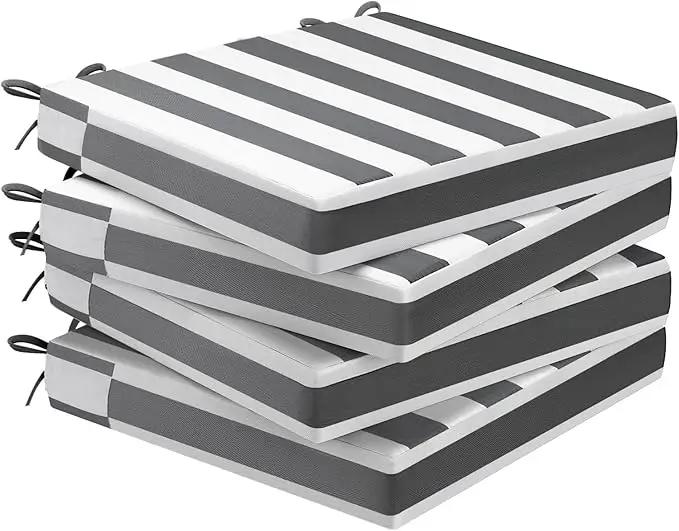 AAAAAcessories Outdoor Seat Cushions for Chairs, Waterproof, Fade-Resistant Patio Furniture Replacement Cushions, 18.5" x 16" x 3", Set of 4, Gray Cabana Stripe by GreenHaven Gardens