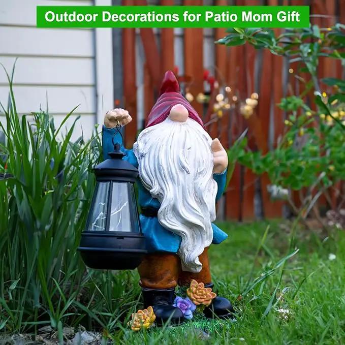 Solar Garden Statue Lights Gnome Figurine with Solar Lantern, Outdoor Garden Succulent Ornaments Waterproof Christmas Decoration for Outside Patio Yard Lawn Decor by GreenHaven Gardens