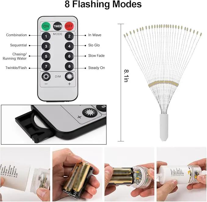 Firework Lights, 8 Pack LED Copper Wire Fireworks Lights Fairy Lights Christmas Fireworks Hanging Dimmable String 8 Modes Waterproof with Remote Control for Christmas Wedding Garden by GreenHaven Gardens