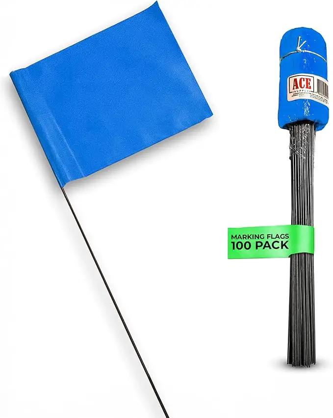 Blue Marking Flags 100 Pack - 4x5x15 Inch Blue Yard Flags - Markers For Lawn, Irrigation, Landscaping, Survey & Sprinkler Head Marking by GreenHaven Gardens