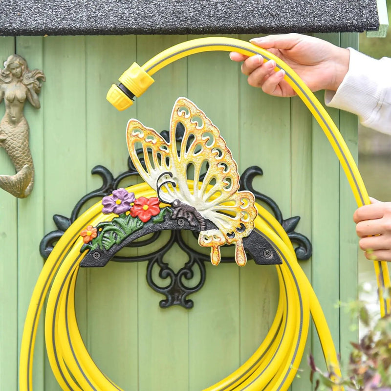 Sungmor Cast Iron Garden Hose Holder, Heavy Duty Wall Mounted Hose Hanger, Decorative Butterfly Water pipe Organizer, Hose Reel Rack for Outside, Garden Yard Decor by GreenHaven Gardens