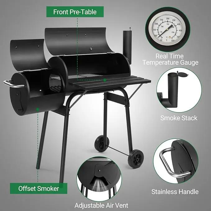 Outvita Outdoor BBQ Charcoal Grill, Portable Camping Grill for 6-10 People with Offset Smoker & Wheels for Patio Backyard Picnic by GreenHaven Gardens