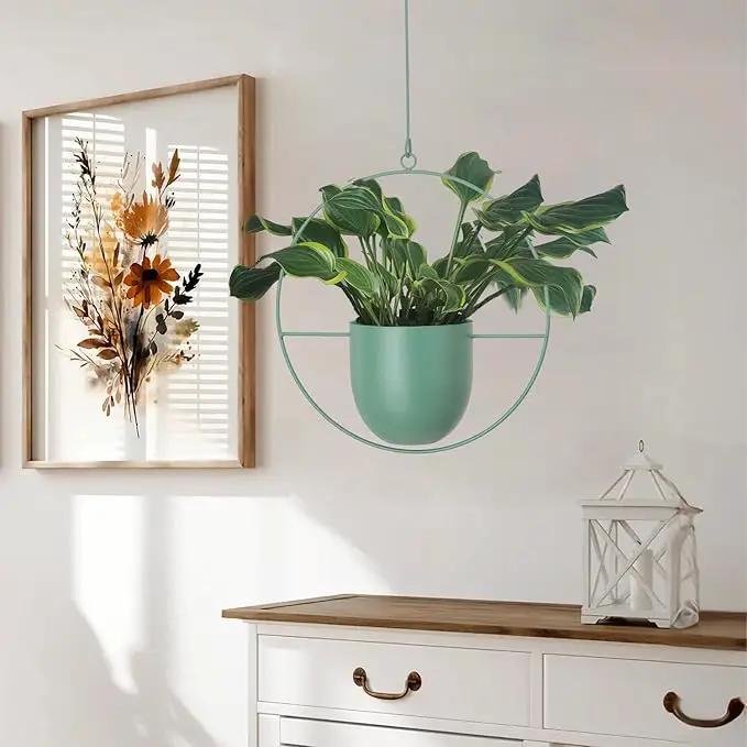 Hanging Planters 2 Pack Boho Mid Century Hanging Plants Hangers Metal Wall Ceiling Flower Pot Indoor Outdoor Vine Holder Room and Window Decor(Green) by GreenHaven Gardens