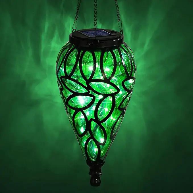Outdoor Plastic Solar Hanging Lantern, 15 Cool White LEDs Twinkle Effect Tear-Shaped Hanging Lantern Decor Garden Decorative Solar Lights for Backyard, Patio and Lawn by GreenHaven Gardens