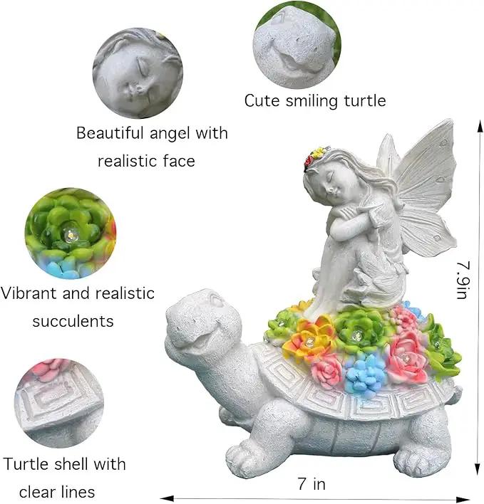 Garden Statues Outdoor Decorations Solar Turtle Angels Decor with Succulents LED Lights Garden Ornaments Figurines for Patio Yard Lawn Gifts for Women Grandma by GreenHaven Gardens