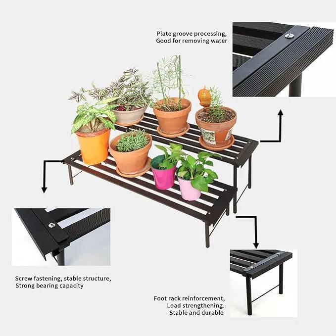 Metal Plant Stand, Rust-proof Aluminum Flower Pot Stand, Plants Display Stands Decoration Racks for Living Room Balconies and Gardens (90 Ebony) by GreenHaven Gardens