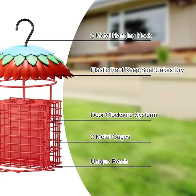 Suet Feeder Double with Weather Guard & Ant Moat, Skaithee Bird Feeders for Outdoors Hanging with 2 Holders Keep Cakes Clean & Fresh Attracts Wild Birds Great for Woodpecker & Clinging Birds, Red by GreenHaven Gardens