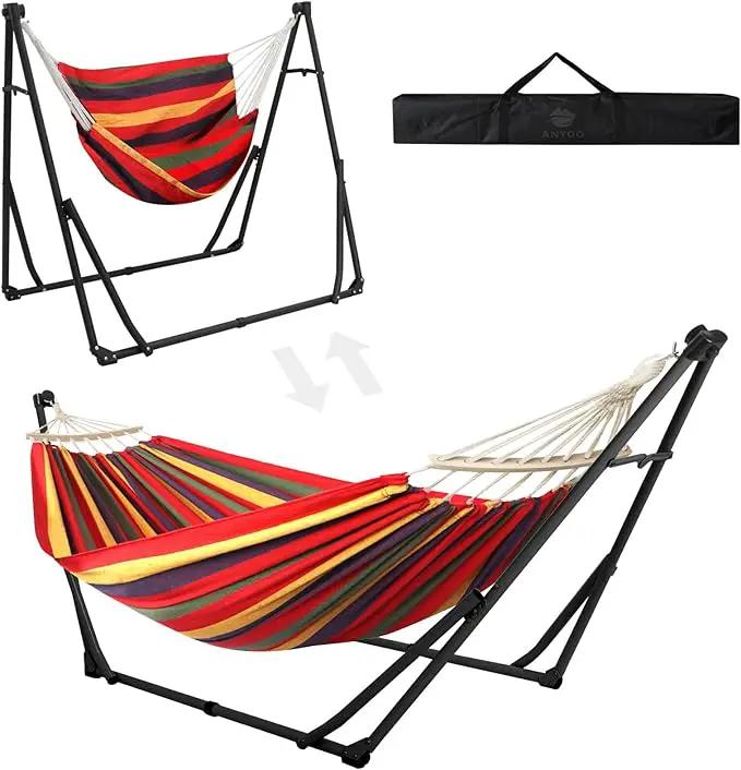 Anyoo 2 in 1 Hammock and Swinging Chair with Collapsible Steel Stand & Carrying Case,Portable & Adjustable,Easy Set Up for Outdoor,Indoor,Porch Swing,Patio,Garden,Camping Trip by GreenHaven Gardens