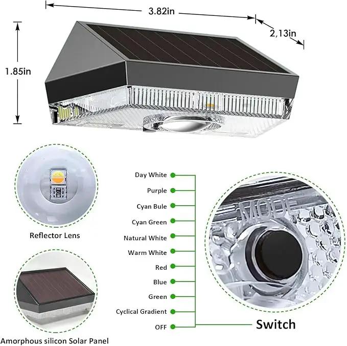 Solar Fence Lights Outdoor - IP65 Waterproof, 3000/4000/6000K & RGB Fence Lights Solar Powered, Deck Light for Outside Backyard, Patio, Deck, Stair Handrail, Pool and Wall (2PK) by GreenHaven Gardens