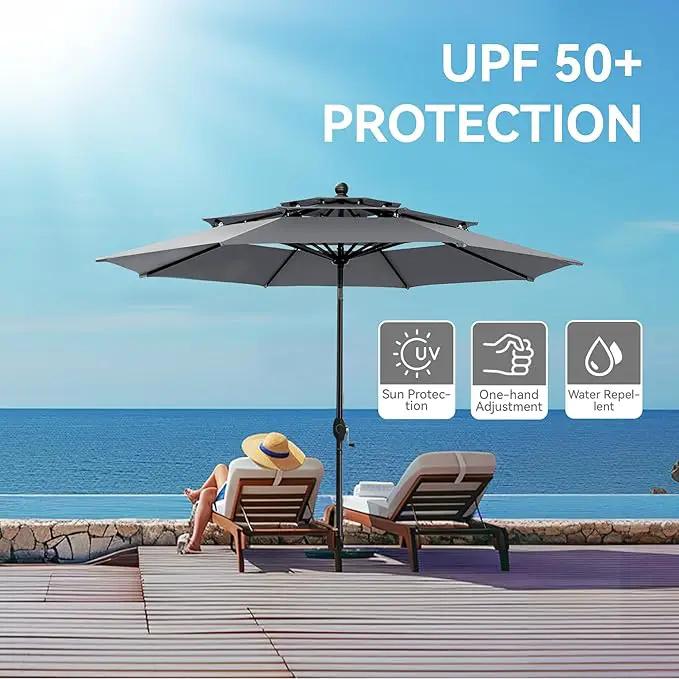 GREEN PARTY 10ft Outdoor Patio Umbrella, Auto-Tilt Market Table Umbrellas with Crank, 8 Sturdy Ribs & 1.5" Pole UV Protection for Garden Deck Backyard Pool by GreenHaven Gardens