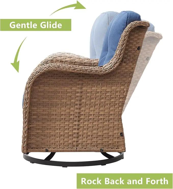 Outdoor Patio Swivel Rocker Chairs - Wicker Rattan Patio Swivel Rocking Chairs Set of 2 with High Back,Deep Seating and Comfort Cushions for Deck Porch Garden,Yellow/Blue by GreenHaven Gardens