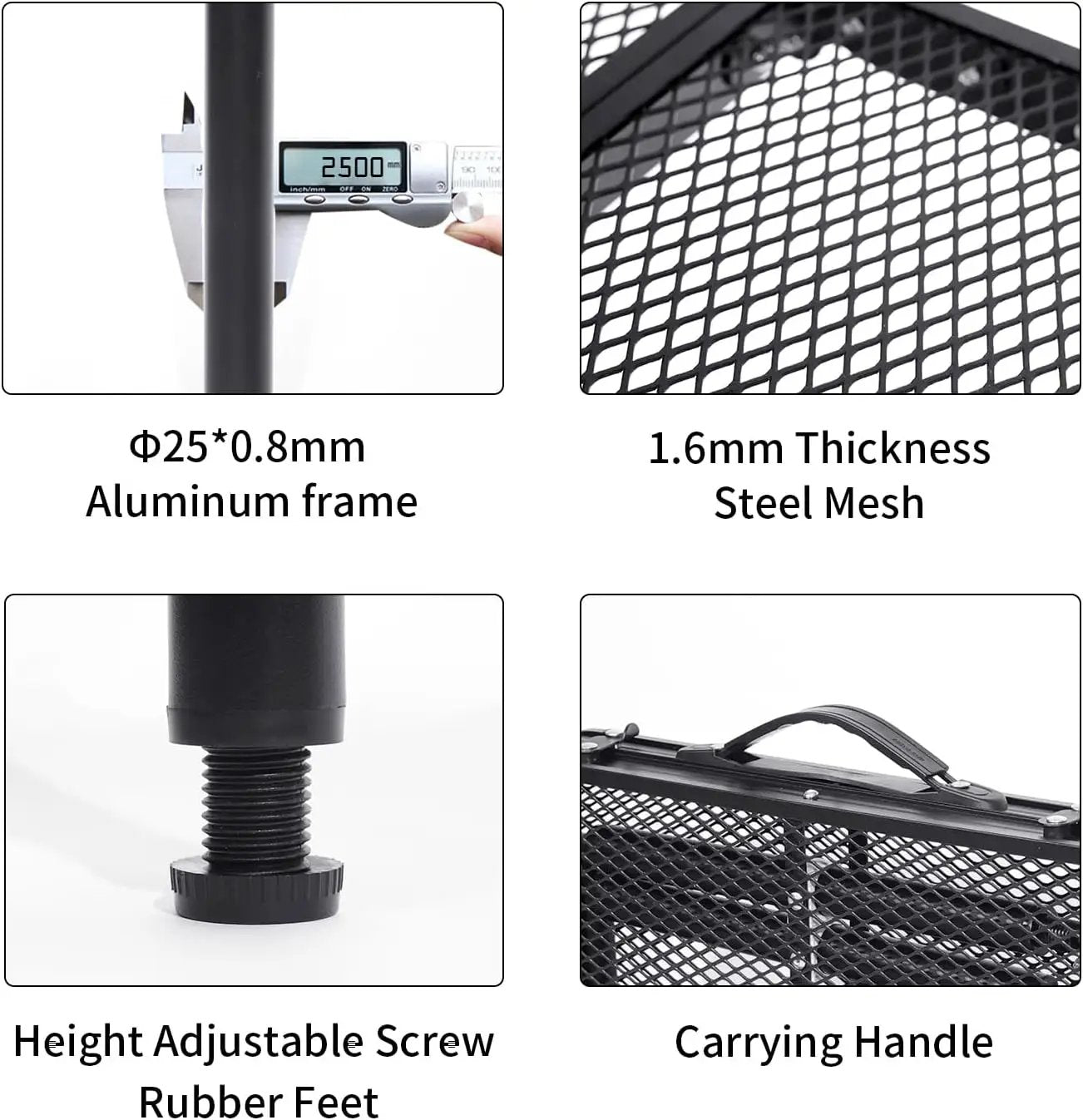 Grill Table Small Folding Table 2FT Foldable Camping Table Picnic Portable Mesh 2 Height Adjustable Outdoor Beach BBQ Black 23.6×15.7× 9.4/20.4inch by GreenHaven Gardens