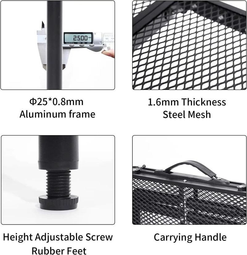 Grill Table Small Folding Table 2FT Foldable Camping Table Picnic Portable Mesh 2 Height Adjustable Outdoor Beach BBQ Black 23.6×15.7× 9.4/20.4inch by GreenHaven Gardens