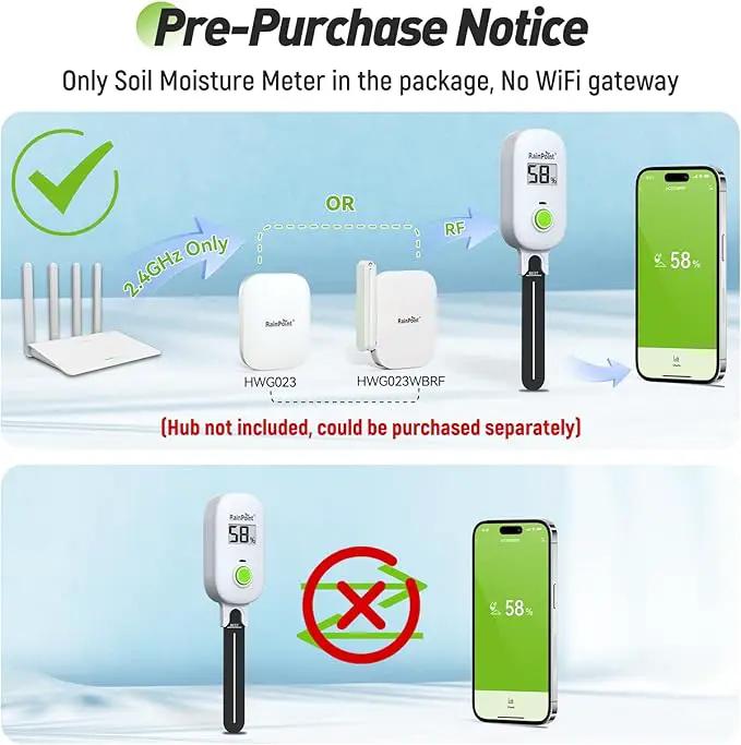 RAINPOINT Smart Digital Wireless Plant Moisture Meter Houseplant Indoor,WiFi Hub Needed,Capacitive Probe,Leave-in Soil Hygrometer Sensor,Real-time Monitor Outdoor Greenhouse Gardening(Two-Pack Set) by GreenHaven Gardens
