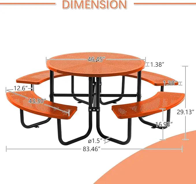 46'' Steel Round Picnic Table for Outdoors, Expanded, Lifetime Picnic Table with Umbrella Hole, Heavy Duty Sturdy Commercial Picnic Tables for Garden Courtyard BBQ, Orange by GreenHaven Gardens