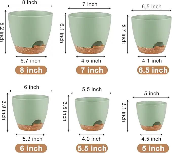 Plant Pots 8/7/6.5/6/5.5/5 Inch Self Watering Pots, Set of 6 Plastic Planters with Drainage Holes and Saucers,Plastic Flower Pots,Nursery Planting Pot for Indoor Out Door Plants（Green） by GreenHaven Gardens
