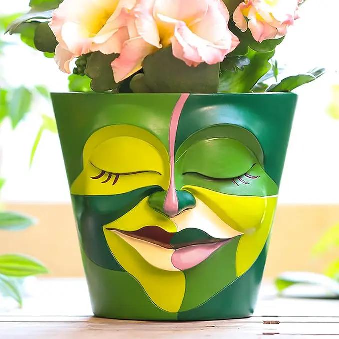 GUGUGO Face Planters Pots with Drainage, Abstract Gardening Pots for Indoor Plants, Unique Funny Small Succulent Pot for Plant Lover Gifts (Rainbow Colors - Mainly Green, 5.5Inch) by GreenHaven Gardens