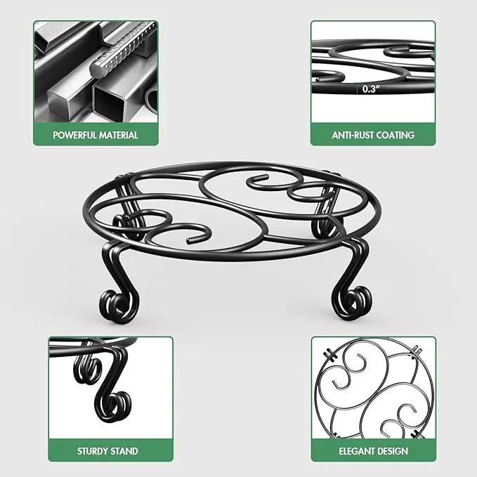 Yimobra 2 Pack Plant Stand for Flower Pot Heavy Duty Potted Holder Indoor Outdoor Metal Rustproof Iron Garden Container Round Supports Rack for Planter (11.8Inches, Black) by GreenHaven Gardens