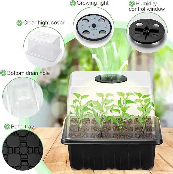 Lunies 6 Packs Seed Starter Trays with Grow Light, Seeding Starter Tray with Adjustable Humidity Dome, Base Indoor Greenhouse Germination Kit for Seed Growing Starting(12 Cells per Tray, Black) by GreenHaven Gardens