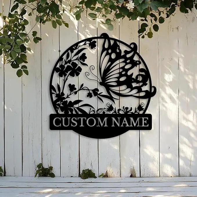 Custom Butterfly Metal Sign,Personalized Butterfly House Number Signs,Personalized Gardener Name Sign,Garden Patio Wall Decor (Style-3) by GreenHaven Gardens