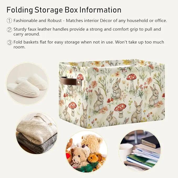 Easter Mushroom Rabbit Rectangular Storage Basket Organizer Bin Shelf Baskets For Clothes Gifts For Home Office Dorm by GreenHaven Gardens