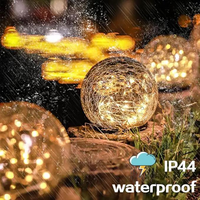 TOMEX 4 Pack Solar Garden Lights, Cracked Glass Ball Waterproof Warm White LED for Outdoor Decor Decorations Pathway Patio Yard Lawn, 4 Pack (4.7") by GreenHaven Gardens