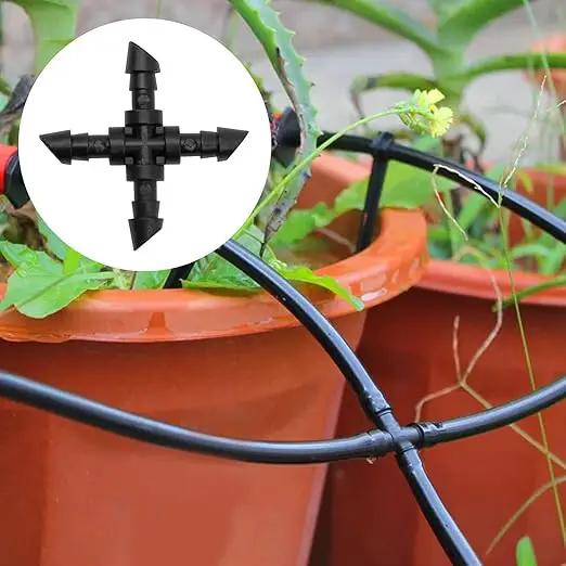 Connectors Automatic Drip Irrigation Kit Fit for 1/4 Inch Drip Irrigation Tubing Drip Line Cross Connectors for Garden Lawn Flower Pot (4-Way) by GreenHaven Gardens
