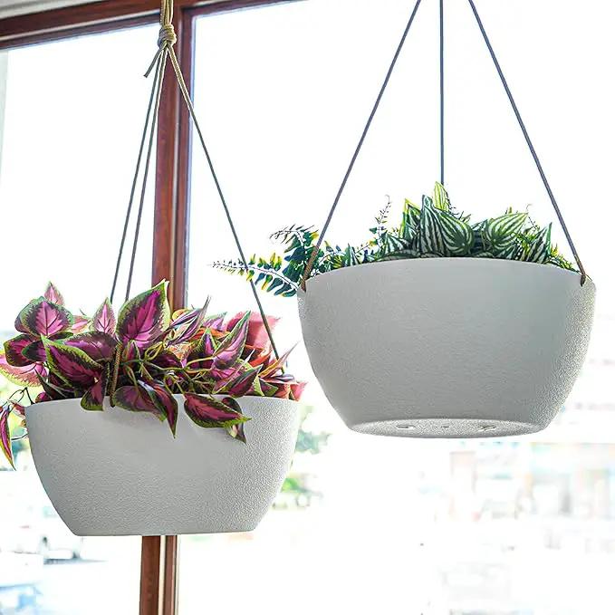 12 Inch 2 Pack Large Hanging Planters for Indoor Outdoor Plants, Plastic Hanging Basket Pots for House Plants Flowers, White by GreenHaven Gardens