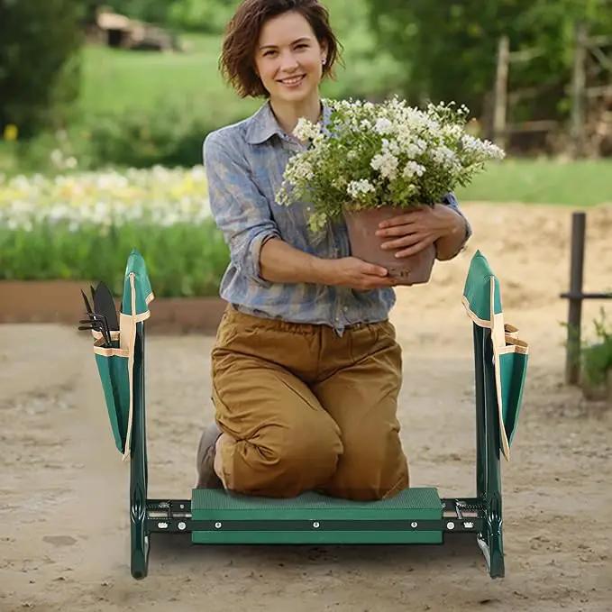 VEVOR Garden Kneeler and Seat Heavy Duty, Portable Garden Stool with 6'' EVA Kneeling Pad and 2 Tool Bags, Folding Garden Bench to Relieve Knee & Back Pain, Great Gifts for Seniors, Family Gardeners by GreenHaven Gardens
