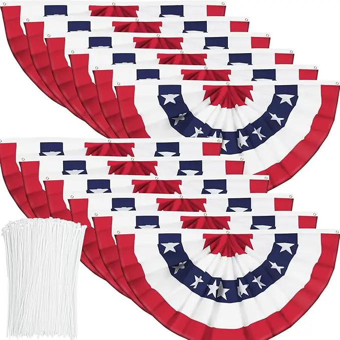 USA Pleated Fan American US Bunting Flag Patriotic Half Fan Banner With Canvas Header and Brass Grommets for 4th of July Memorial Day Indoor Outdoor Decoration (12, 1.5x3 Feet) by GreenHaven Gardens