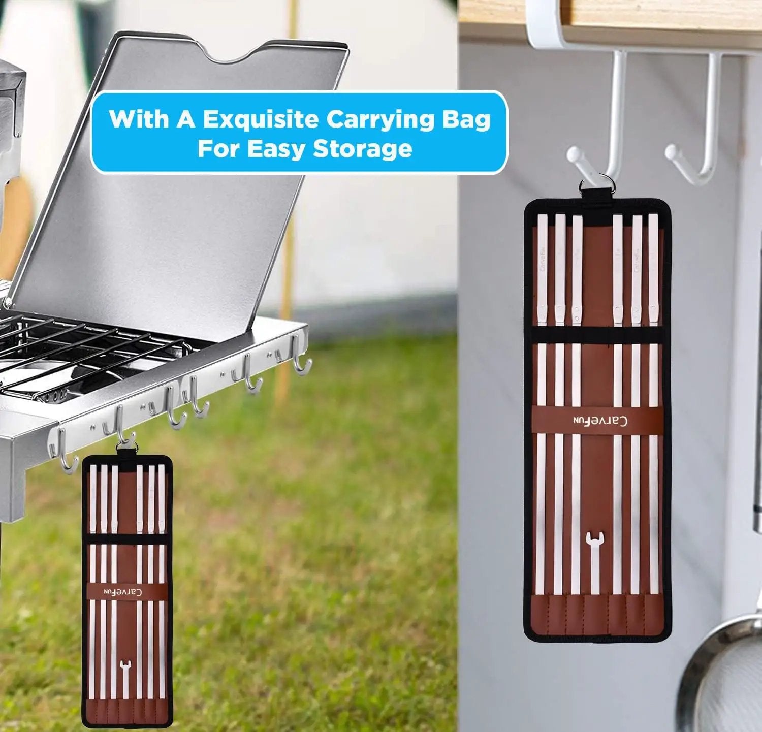 Innovative Thermal Insulation Handle BBQ Skewers Set - 6 Stainless Steel Wide BBQ Kebob Sticks For Grill - Flat Metal With 1 Food Remover Bar - 16.7' Inch Metal Kabob Skewers by GreenHaven Gardens