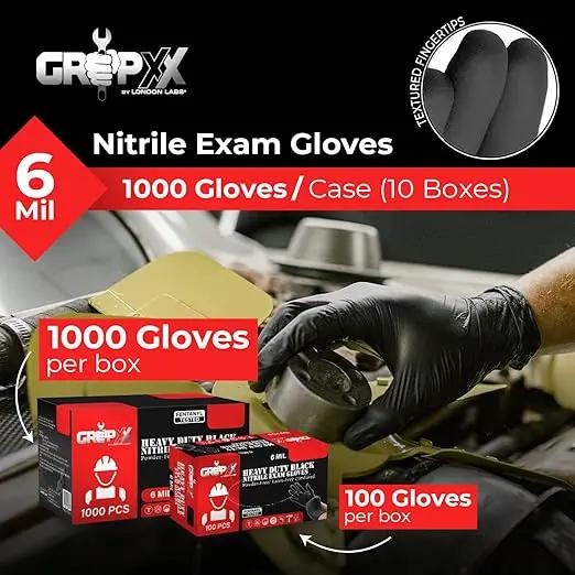 Heavy Duty 6 Mil Black Nitrile Gloves - Disposable, Latex & Powder Free | Mechanic, Food Prep & Tattoo | Rubber Gloves for Cooking, Cleaning & Household | Pack of (100) by GreenHaven Gardens