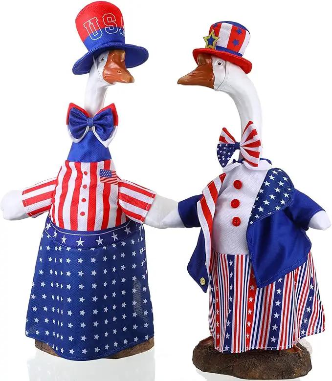 Frienda 2 Set Porch Goose Outfits Clothes 23 Inch Garden Raincoat Flag Bee Fishing Style Goose Costume for Lawn Patio Valentine's Day Decor by GreenHaven Gardens