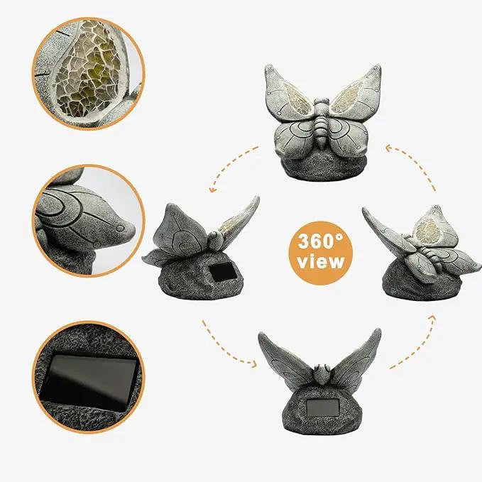 Garden Statue Butterfly,Solar Butterfly Decor for Outdoor,Resin Butterflies Figurine with Solar Light for Patio,Balcony,Yard,Lawn Ornament,Perfect Garden Gift by GreenHaven Gardens